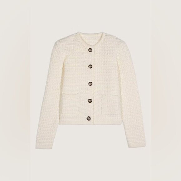 NEW Ba&sh Bash Gaspard Tweed Cardigan Jacket in Ecru Cream White | size 1 / S - Picture 4 of 13